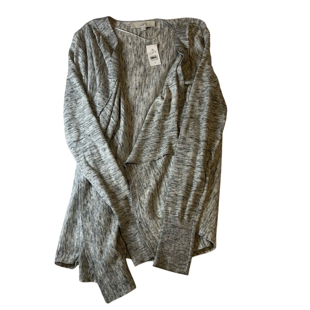 NWT LOFT Cardigan Womens Size S Grey Open Front Knit Layering Essential Casual C